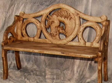 Rustic hand carve wooden benches, Horse, mare and colt